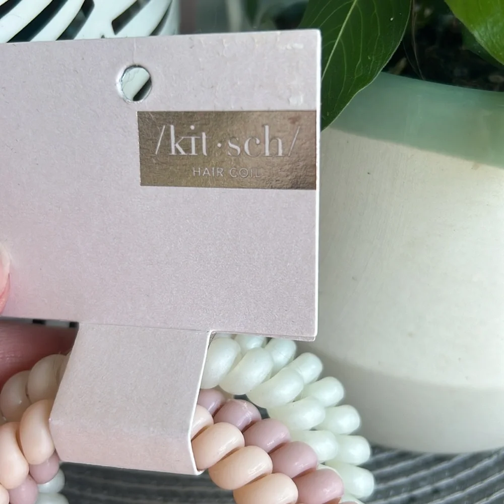 🩶5/$30 Kitsch Slick Hair Coils Large Spiral Hair Ties Set of 4 Pink White NEW